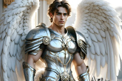 Male Angels of the Holy Divine - The Mighty & The Powerful: AI Fantasy Photos of Handsome Male Angels in Elegant Divine Armor,living in the golden city,with Vibrant Holy Wings.