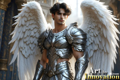 Male Angels of the Holy Divine - The Mighty & The Powerful: AI Fantasy Photos of Handsome Male Angels in Elegant Divine Armor,living in the golden city,with Vibrant Holy Wings.