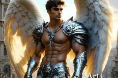 Male Angels of the Holy Divine - The Mighty & The Powerful: AI Fantasy Photos of Handsome Male Angels in Elegant Divine Armor,living in the golden city,with Vibrant Holy Wings.