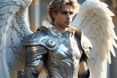 Male Angels of the Holy Divine - The Mighty & The Powerful: AI Fantasy Photos of Handsome Male Angels in Elegant Divine Armor,living in the golden city,with Vibrant Holy Wings.