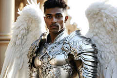 Male Angels of the Holy Divine - The Mighty & The Powerful: AI Fantasy Photos of Handsome Male Angels in Elegant Divine Armor,living in the golden city,with Vibrant Holy Wings.