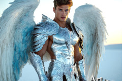 Male Angels of the Holy Divine - The Mighty & The Powerful: AI Fantasy Photos of Handsome Male Angels in Elegant Divine Armor,living in the golden city,with Vibrant Holy Wings.