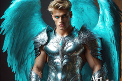 Male Angels of the Holy Divine - The Mighty & The Powerful: AI Fantasy Photos of Handsome Male Angels in Elegant Divine Armor,living in the golden city,with Vibrant Holy Wings.
