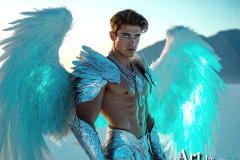 Male Angels of the Holy Divine - The Mighty & The Powerful: AI Fantasy Photos of Handsome Male Angels in Elegant Divine Armor,living in the golden city,with Vibrant Holy Wings.