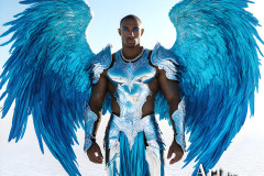 Male Angels of the Holy Divine - The Mighty & The Powerful: AI Fantasy Photos of Handsome Male Angels in Elegant Divine Armor,living in the golden city,with Vibrant Holy Wings.