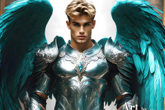Male Angels of the Holy Divine - The Mighty & The Powerful: AI Fantasy Photos of Handsome Male Angels in Elegant Divine Armor,living in the golden city,with Vibrant Holy Wings.