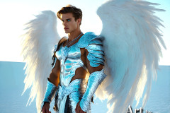 Male Angels of the Holy Divine - The Mighty & The Powerful: AI Fantasy Photos of Handsome Male Angels in Elegant Divine Armor,living in the golden city,with Vibrant Holy Wings.