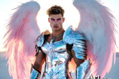 Male Angels of the Holy Divine - The Mighty & The Powerful: AI Fantasy Photos of Handsome Male Angels in Elegant Divine Armor,living in the golden city,with Vibrant Holy Wings.