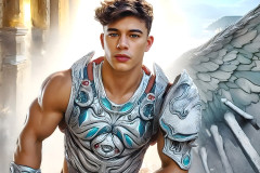 Male Angels of the Holy Divine - The Young & The Beautiful: AI Fantasy Photos of Handsome Male Angels in Elegant Divine Armor,living in the golden city,with Vibrant Holy Wings.