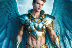 Male Angels of the Holy Divine - The Young & The Beautiful: AI Fantasy Photos of Handsome Male Angels in Elegant Divine Armor,living in the golden city,with Vibrant Holy Wings.