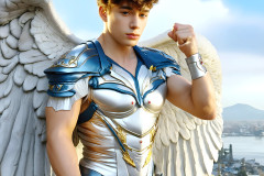 Male Angels of the Holy Divine - The Young & The Beautiful: AI Fantasy Photos of Handsome Male Angels in Elegant Divine Armor,living in the golden city,with Vibrant Holy Wings.