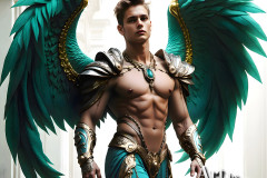Male Angels of the Holy Divine - The Young & The Beautiful: AI Fantasy Photos of Handsome Male Angels in Elegant Divine Armor,living in the golden city,with Vibrant Holy Wings.