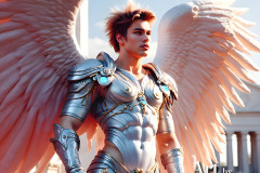 Male Angels of the Holy Divine - The Young & The Beautiful: AI Fantasy Photos of Handsome Male Angels in Elegant Divine Armor,living in the golden city,with Vibrant Holy Wings.