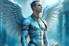Male Angels of the Holy Divine - The Young & The Beautiful: AI Fantasy Photos of Handsome Male Angels in Elegant Divine Armor,living in the golden city,with Vibrant Holy Wings.