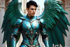 Male Angels of the Holy Divine - The Young & The Beautiful: AI Fantasy Photos of Handsome Male Angels in Elegant Divine Armor,living in the golden city,with Vibrant Holy Wings.