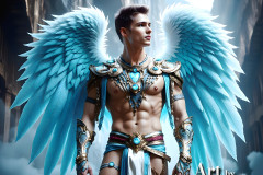 Male Angels of the Holy Divine - The Young & The Beautiful: AI Fantasy Photos of Handsome Male Angels in Elegant Divine Armor,living in the golden city,with Vibrant Holy Wings.