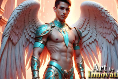 Male Angels of the Holy Divine - The Young & The Beautiful: AI Fantasy Photos of Handsome Male Angels in Elegant Divine Armor,living in the golden city,with Vibrant Holy Wings.