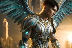 Male Angels of the Holy Divine - The Young & The Beautiful: AI Fantasy Photos of Handsome Male Angels in Elegant Divine Armor,living in the golden city,with Vibrant Holy Wings.