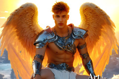 Male Angels of the Holy Divine - The Young & The Beautiful: AI Fantasy Photos of Handsome Male Angels in Elegant Divine Armor,living in the golden city,with Vibrant Holy Wings.
