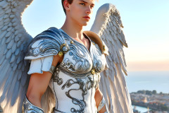 Male Angels of the Holy Divine - The Young & The Beautiful: AI Fantasy Photos of Handsome Male Angels in Elegant Divine Armor,living in the golden city,with Vibrant Holy Wings.