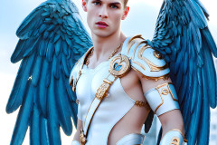 Male Angels of the Holy Divine - The Young & The Beautiful: AI Fantasy Photos of Handsome Male Angels in Elegant Divine Armor,living in the golden city,with Vibrant Holy Wings.