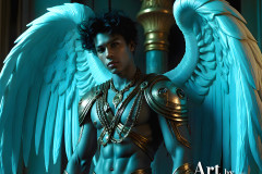 Male Angels of the Holy Divine - The Young & The Beautiful: AI Fantasy Photos of Handsome Male Angels in Elegant Divine Armor,living in the golden city,with Vibrant Holy Wings.
