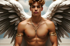 Male Angels of the Holy Divine - The Young & The Beautiful: AI Fantasy Photos of Handsome Male Angels in Elegant Divine Armor,living in the golden city,with Vibrant Holy Wings.