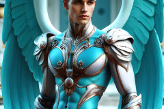 Male Angels of the Holy Divine - The Young & The Beautiful: AI Fantasy Photos of Handsome Male Angels in Elegant Divine Armor,living in the golden city,with Vibrant Holy Wings.
