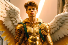Male Angels of the Holy Divine - The Young & The Beautiful: AI Fantasy Photos of Handsome Male Angels in Elegant Divine Armor,living in the golden city,with Vibrant Holy Wings.