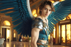 Male Angels of the Holy Divine - The Young & The Beautiful: AI Fantasy Photos of Handsome Male Angels in Elegant Divine Armor,living in the golden city,with Vibrant Holy Wings.