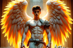 Male Angels of the Holy Divine - The Young & The Beautiful: AI Fantasy Photos of Handsome Male Angels in Elegant Divine Armor,living in the golden city,with Vibrant Holy Wings.