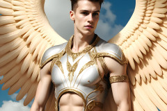 Male Angels of the Holy Divine - The Young & The Beautiful: AI Fantasy Photos of Handsome Male Angels in Elegant Divine Armor,living in the golden city,with Vibrant Holy Wings.