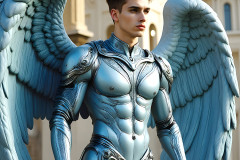 Male Angels of the Holy Divine - The Young & The Beautiful: AI Fantasy Photos of Handsome Male Angels in Elegant Divine Armor,living in the golden city,with Vibrant Holy Wings.