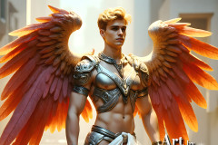 Male Angels of the Holy Divine - The Young & The Beautiful: AI Fantasy Photos of Handsome Male Angels in Elegant Divine Armor,living in the golden city,with Vibrant Holy Wings.