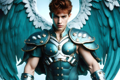 Male Angels of the Holy Divine - The Young & The Beautiful: AI Fantasy Photos of Handsome Male Angels in Elegant Divine Armor,living in the golden city,with Vibrant Holy Wings.