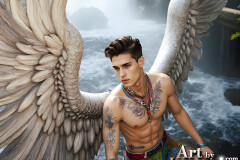 Male Angels of the Holy Divine - The Young & The Beautiful: AI Fantasy Photos of Handsome Male Angels in Elegant Divine Armor,living in the golden city,with Vibrant Holy Wings.