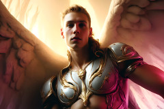 Male Angels of the Holy Divine - The Young & The Beautiful: AI Fantasy Photos of Handsome Male Angels in Elegant Divine Armor,living in the golden city,with Vibrant Holy Wings.