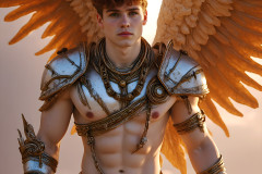 Male Angels of the Holy Divine - The Young & The Beautiful: AI Fantasy Photos of Handsome Male Angels in Elegant Divine Armor,living in the golden city,with Vibrant Holy Wings.