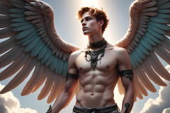Male Angels of the Holy Divine - The Young & The Beautiful: AI Fantasy Photos of Handsome Male Angels in Elegant Divine Armor,living in the golden city,with Vibrant Holy Wings.