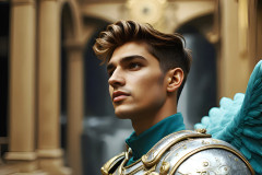 Male Angels of the Holy Divine - The Young & The Beautiful: AI Fantasy Photos of Handsome Male Angels in Elegant Divine Armor,living in the golden city,with Vibrant Holy Wings.