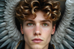 Male Angels of the Holy Divine - The Young & The Beautiful: AI Fantasy Photos of Handsome Male Angels in Elegant Divine Armor,living in the golden city,with Vibrant Holy Wings.