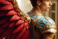 Male Angels of the Holy Divine - The Young & The Beautiful: AI Fantasy Photos of Handsome Male Angels in Elegant Divine Armor,living in the golden city,with Vibrant Holy Wings.