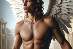 Male Angels of the Holy Divine - The Young & The Beautiful: AI Fantasy Photos of Handsome Male Angels in Elegant Divine Armor,living in the golden city,with Vibrant Holy Wings.