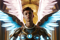 Male Angels of the Holy Divine - The Young & The Beautiful: AI Fantasy Photos of Handsome Male Angels in Elegant Divine Armor,living in the golden city,with Vibrant Holy Wings.