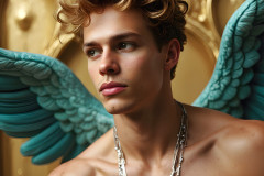 Male Angels of the Holy Divine - The Young & The Beautiful: AI Fantasy Photos of Handsome Male Angels in Elegant Divine Armor,living in the golden city,with Vibrant Holy Wings.