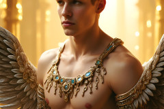 Male Angels of the Holy Divine - The Young & The Beautiful: AI Fantasy Photos of Handsome Male Angels in Elegant Divine Armor,living in the golden city,with Vibrant Holy Wings.