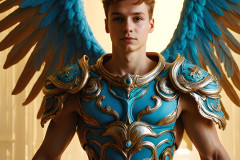 Male Angels of the Holy Divine - The Young & The Beautiful: AI Fantasy Photos of Handsome Male Angels in Elegant Divine Armor,living in the golden city,with Vibrant Holy Wings.