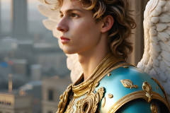 Male Angels of the Holy Divine - The Young & The Beautiful: AI Fantasy Photos of Handsome Male Angels in Elegant Divine Armor,living in the golden city,with Vibrant Holy Wings.