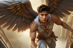 Male Angels of the Holy Divine - The Young & The Beautiful: AI Fantasy Photos of Handsome Male Angels in Elegant Divine Armor,living in the golden city,with Vibrant Holy Wings.