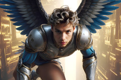 Male Angels of the Holy Divine - The Young & The Beautiful: AI Fantasy Photos of Handsome Male Angels in Elegant Divine Armor,living in the golden city,with Vibrant Holy Wings.